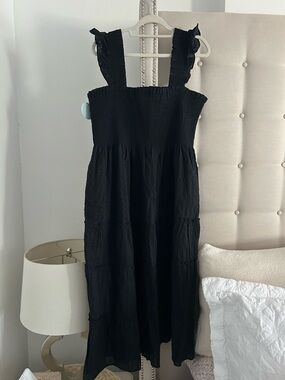 NWT Hill House Ellie nap dress in linear swiss dot, black XXXL